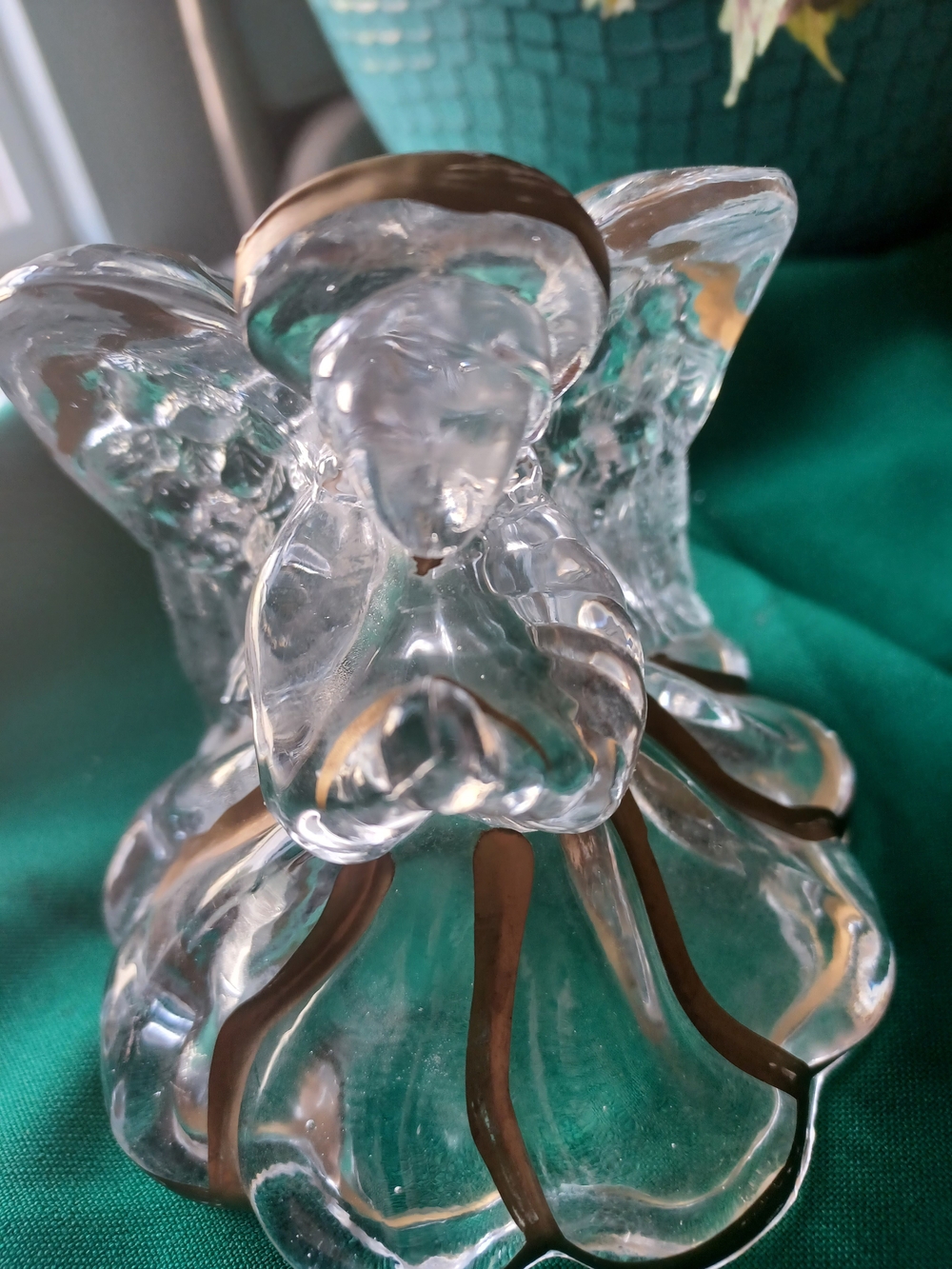 Clear Glass Angel Figurine with Gold Trim - Decorative Home Art Candle Holder
